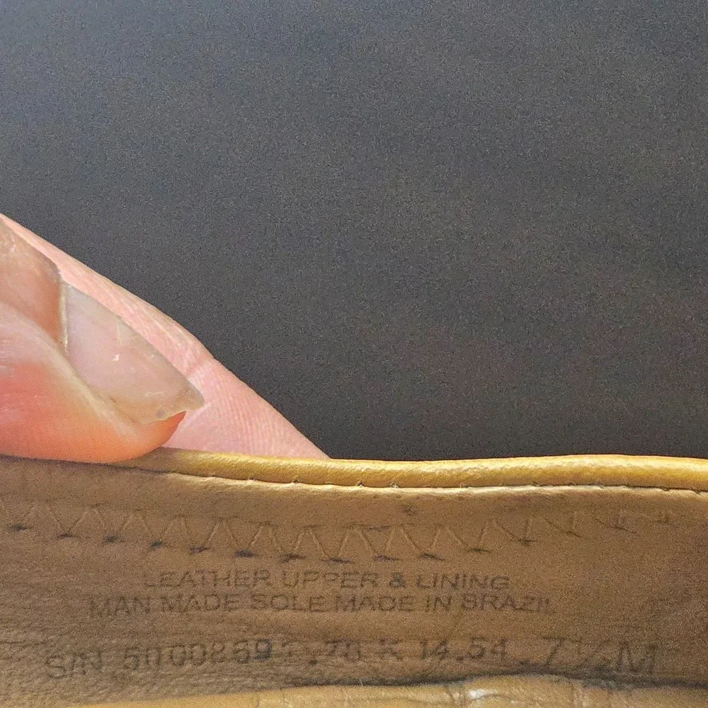 Tory Burch Reva Womens 7.5  Tan Pebbled Leather Gold Tone Logo Ballet Flats
